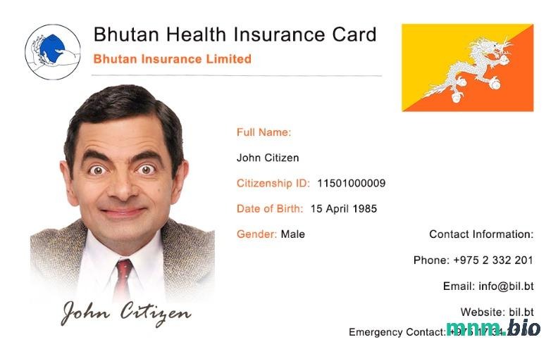 Bhutan karta ubezpieczenia zdrowotnego edytowalny szablon